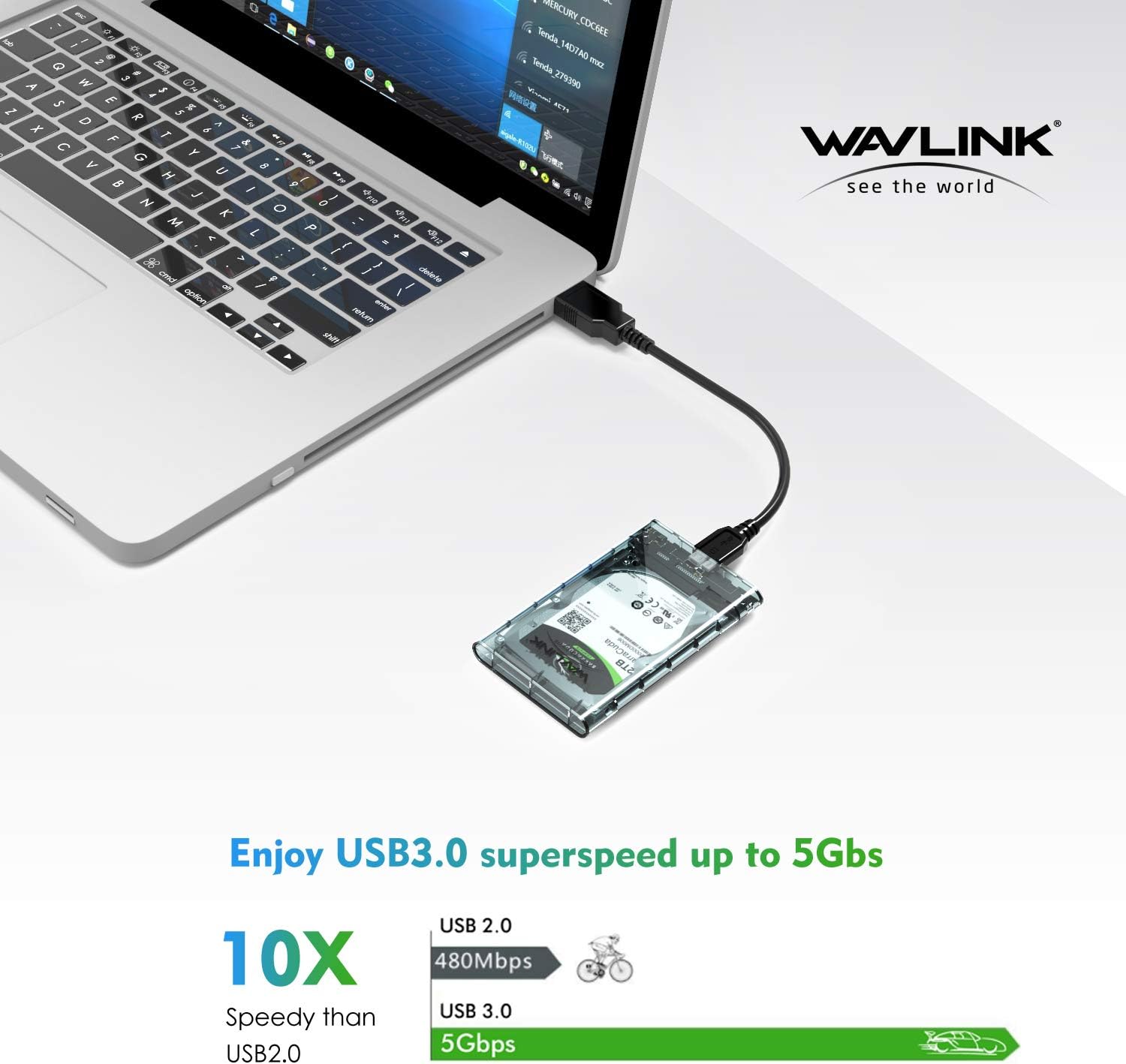 WAVLINK USB 3.0 to SATA External Hard Drive Enclosure for 2.5 inch 5mm/7mm/9.5mm SATA I/II/III HDD/SSD Support UASP Function, Max 4TB Tool-Free Design: Computers & Accessories