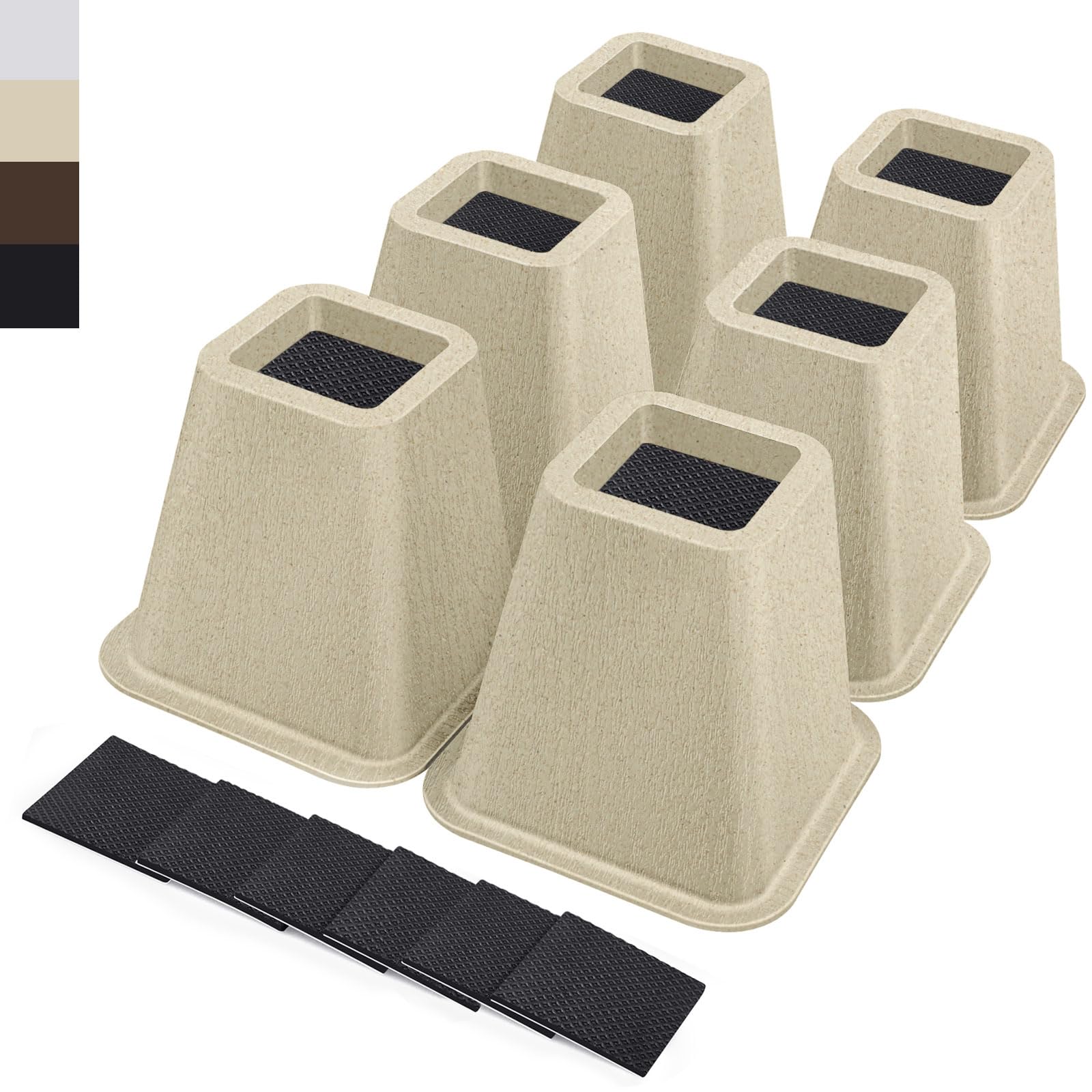 Photo 1 of ANNKUT 6 Inch Heavy Duty Bed Risers, Furniture Risers for Desk, Chair, Table or Sofa, Couch Lift Risers, Supports up to 2200 lbs per Leg(6 Pack Beige)