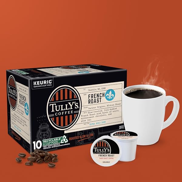 TULLY’S COFFEE FRENCH ROAST, KEURIG SINGLE SERVE K-CUP PODS, DARK ROAST COFFEE, 60 COUNT, (PACK OF 10)