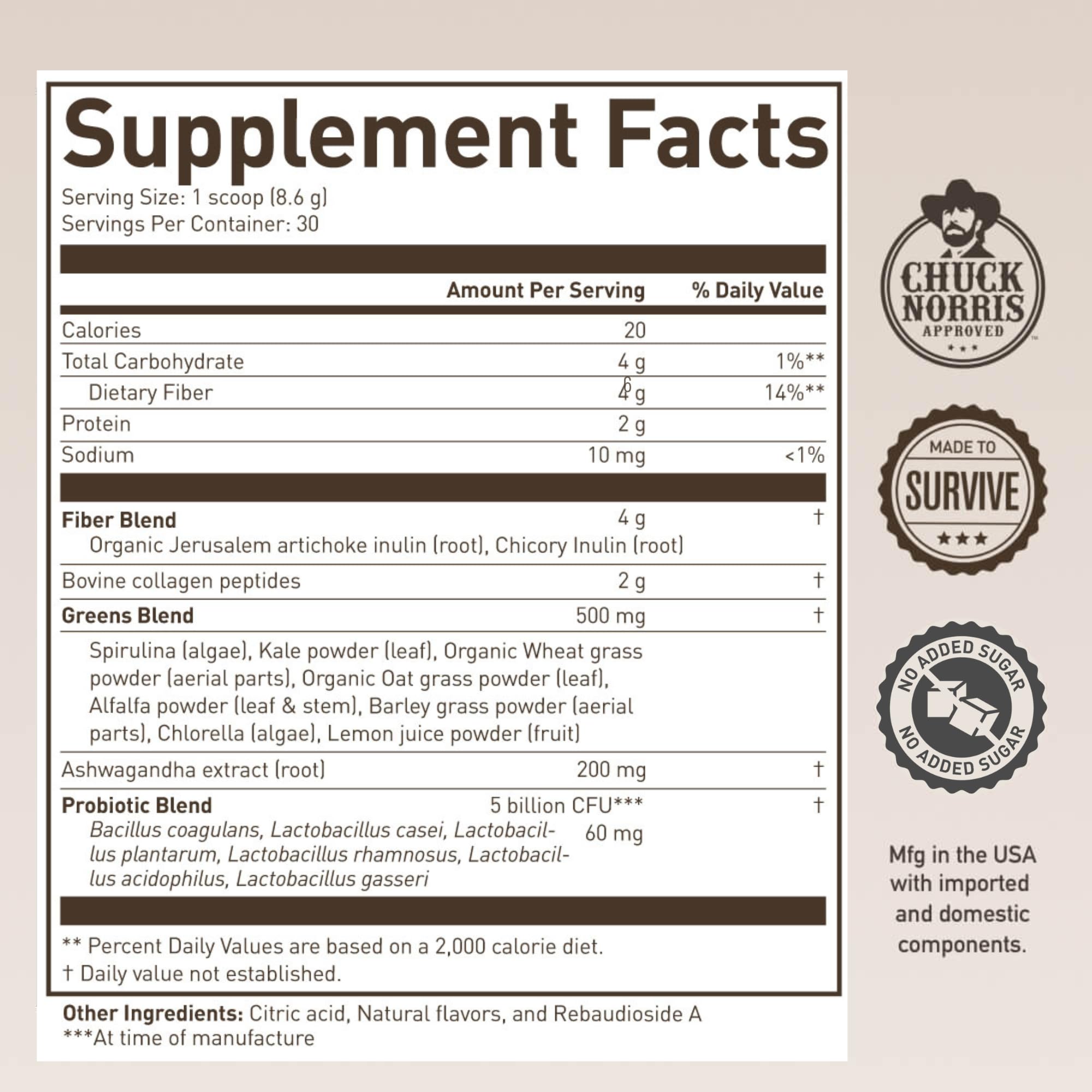 ROUNDHOUSE PROVISION Morning Kick, Zero Sugar Greens Superfood Powder Supplement with Ashwaganda, Collagen, Probiotics, Debloat Drink, 30 Servings (Strawberry Lemonade) by Chuck Norris