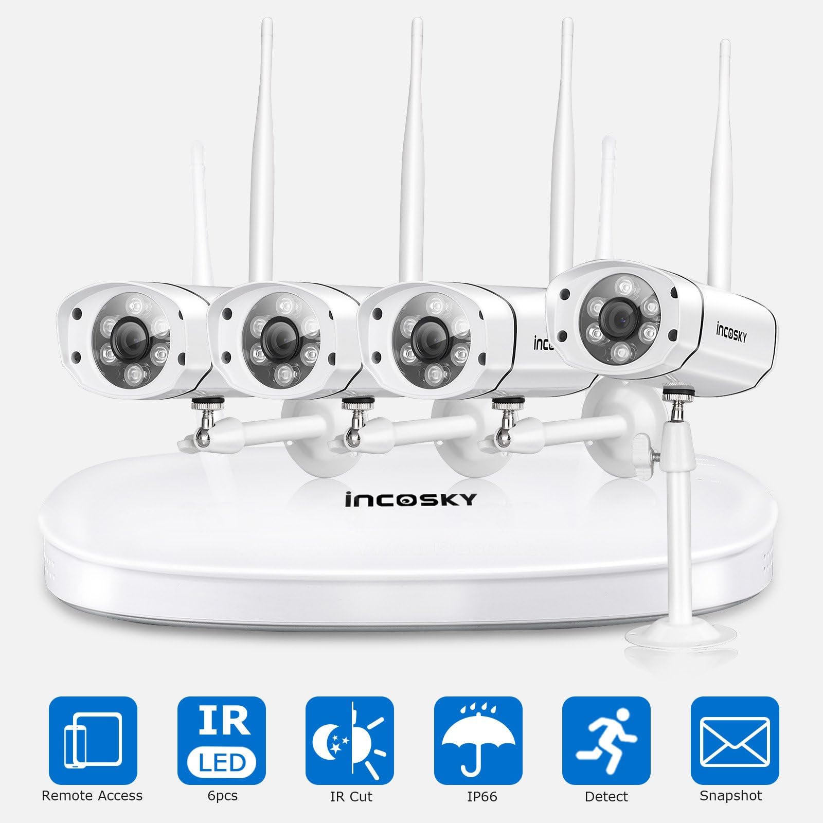 incoSKY Wireless Security Camera System 1080P WiFi Video NVR with 4 Wireless Bullet IP Cameras Waterproof IP66 Night Vision for Home Surveillance W3