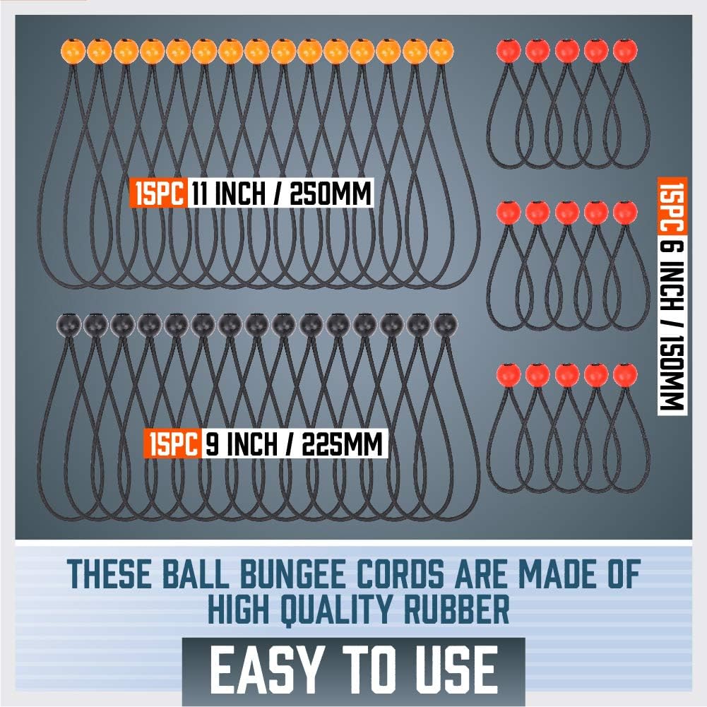 HORUSDY 45 Pack Ball Bungee Cords, Includes 6”, 9”, 11” Heavy Duty Gazebo Tarp Tie Down Cord. - - 