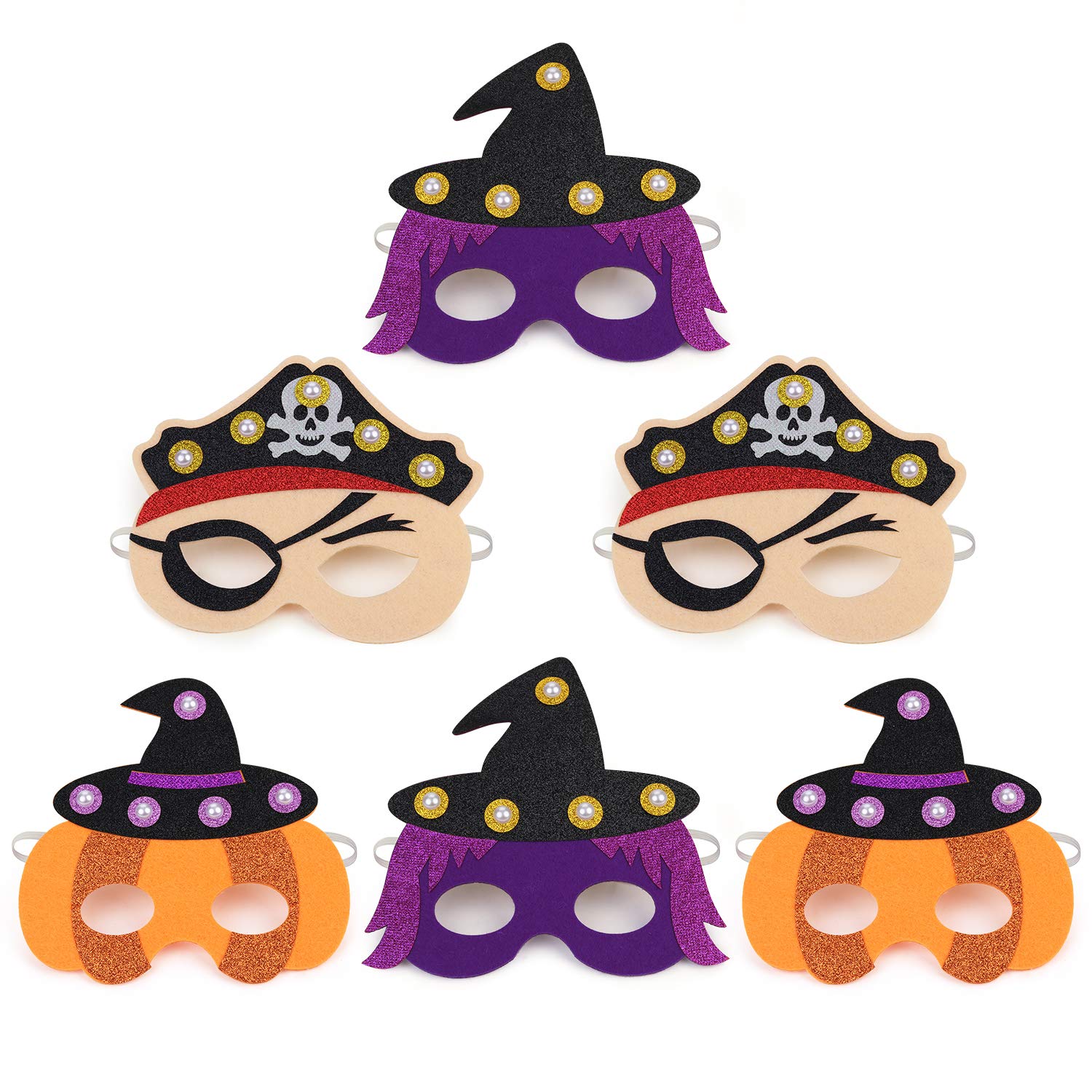 LED Halloween Masks for Kids,Aniwon 6PCS Pumpkin Pirate Witch Felt Cosplay Mask Childen Masquerade Mask Dress Up Costume Accessory for Party Favors Supplies