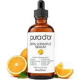 PURA D'OR 20% Vitamin C Anti-Aging Facial Serum, 4 fl oz | Smoother-Looking Texture, pH Balanced, Ferulic Booster, Antioxidant Support, Uneven Tone, Lightweight, Vegan, Cruelty-Free
