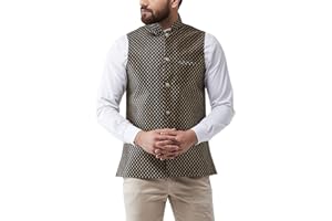 Sojanya (Since 1958, Men's Silk Blend Magenta & Gold Self Design Nehru Jacket