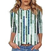 LOMON 3/4 Length Sleeve Womens Tops Spring Summer Fashion 2026 Tops Crew Neck Pleated Shirts Tunic Top Loose Fit