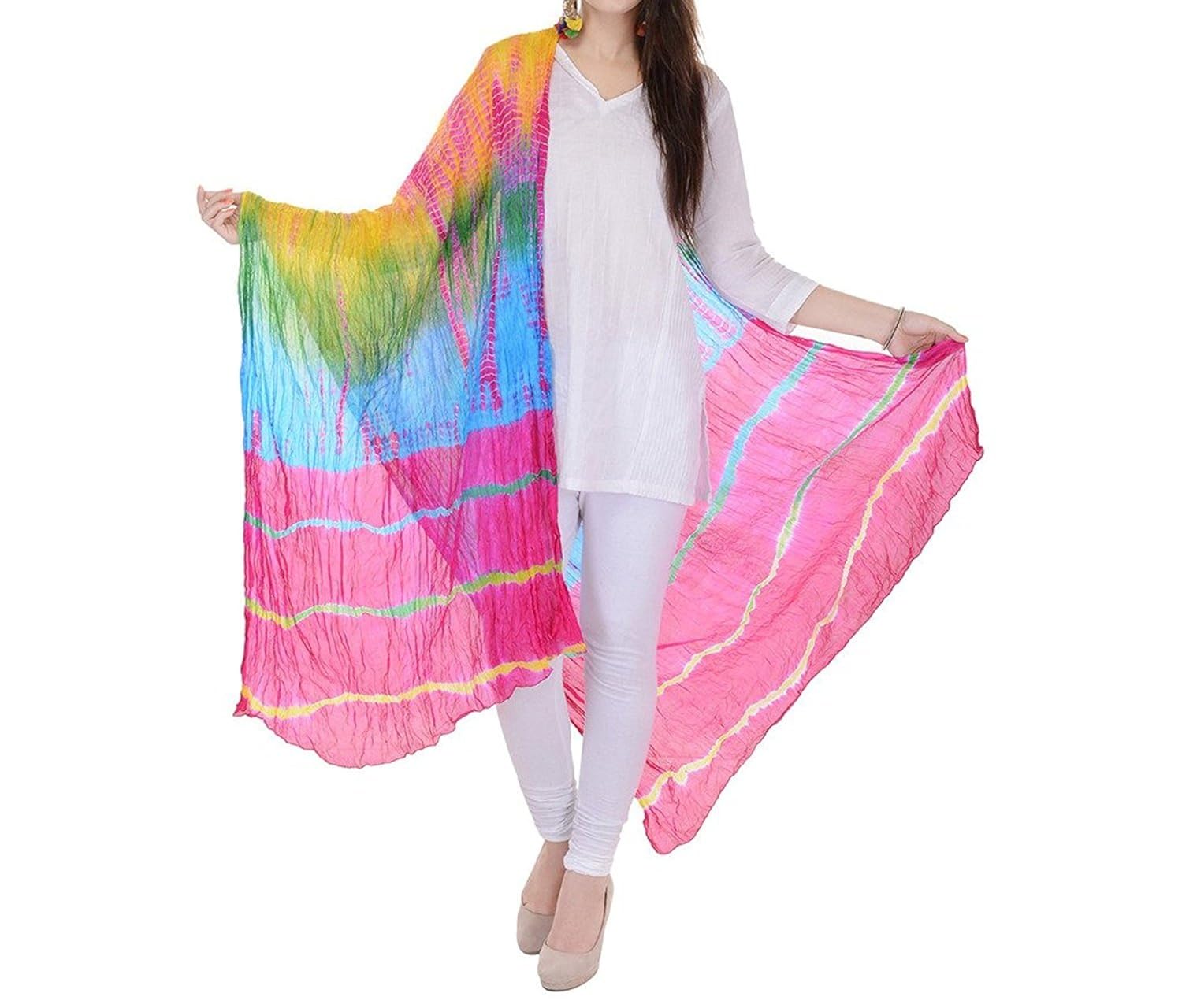 famacart women's chiffon ethnic wear leheriya dupatta wrap (multicolour, free size)