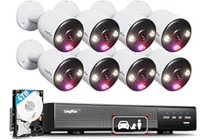 LongPlus 4K Home Security Camera System, 12MP H.265+ 16CH NVR with 4TB HDD for 24-7 Recordings, 8pcs Wired PoE Security Camera System, Person Vehicle Pet Detection, CCTV for Businesses Home, LP8MEF8B1