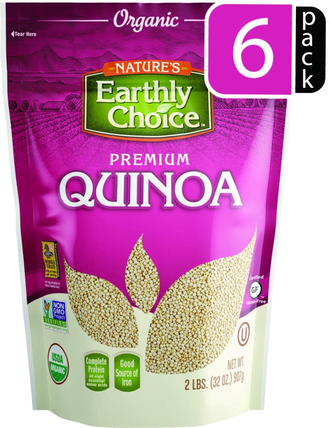 Nature's Earthly Choice Premium Organic 100 Whole Grain Quinoa, 2 Pound (Pack of 6