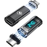 240W USB C Magnetic Adapter 2Pack, 24 Pin Straight 8K 60Hz USBC 4 40Gbps | Straight USB C Power Meter Tester, Digital Display, Support Voltage, Current and Power Smart LED Display Video for 17/16/15