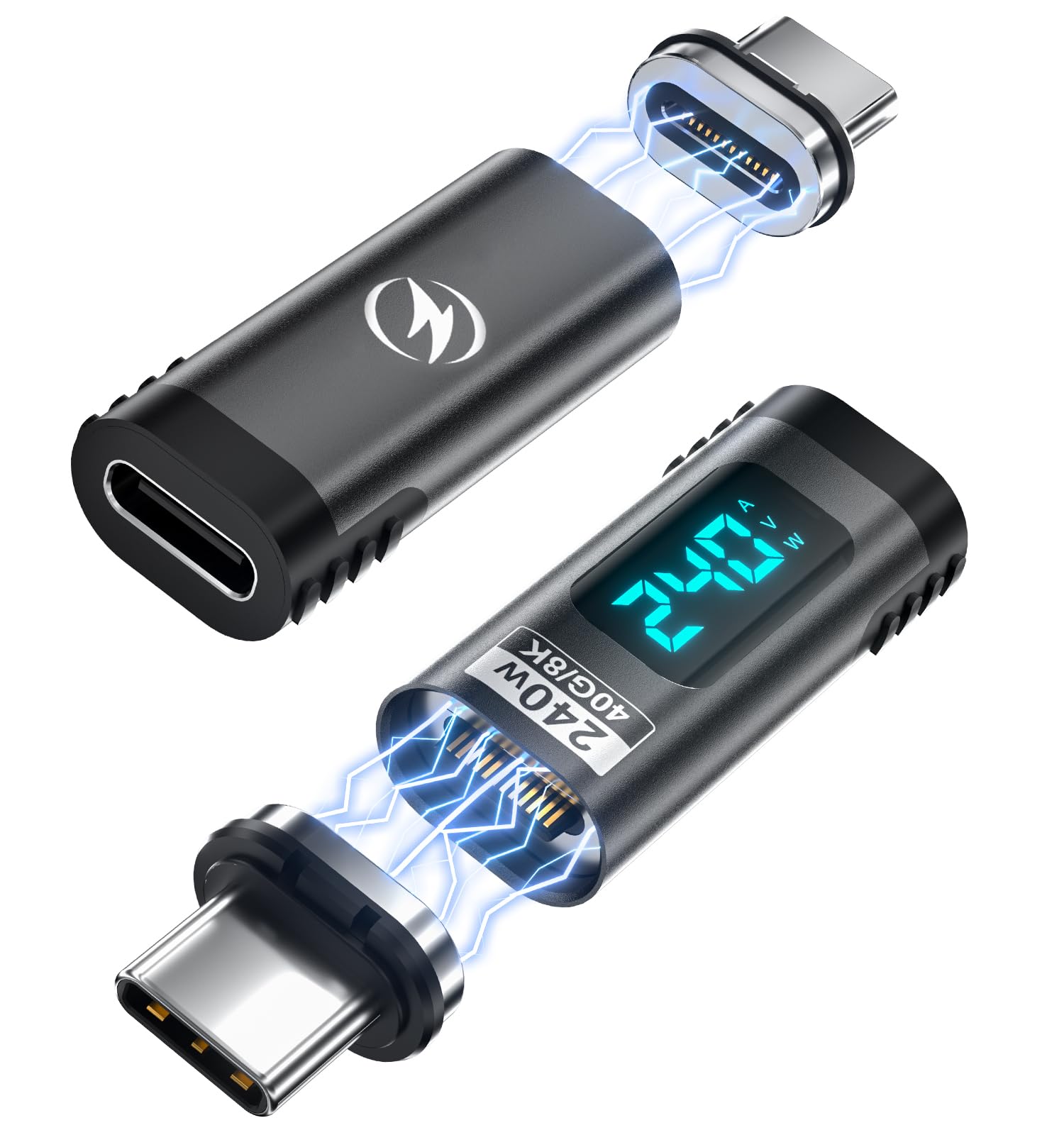 Photo 1 of 240W Digital Display USB C Magnetic Adapter 2Pack, 24Pin Straight USB C Power Meter Tester, Support Voltage, Current and Power Smart LED Display PD 240W, 40Gbps 8K 60Hz Video for 16/15, iPad, MacBook