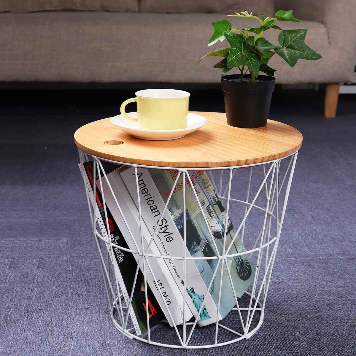 INDIAN DECOR 302500 Coffee Table with Storage, Wire Basket with Wooden