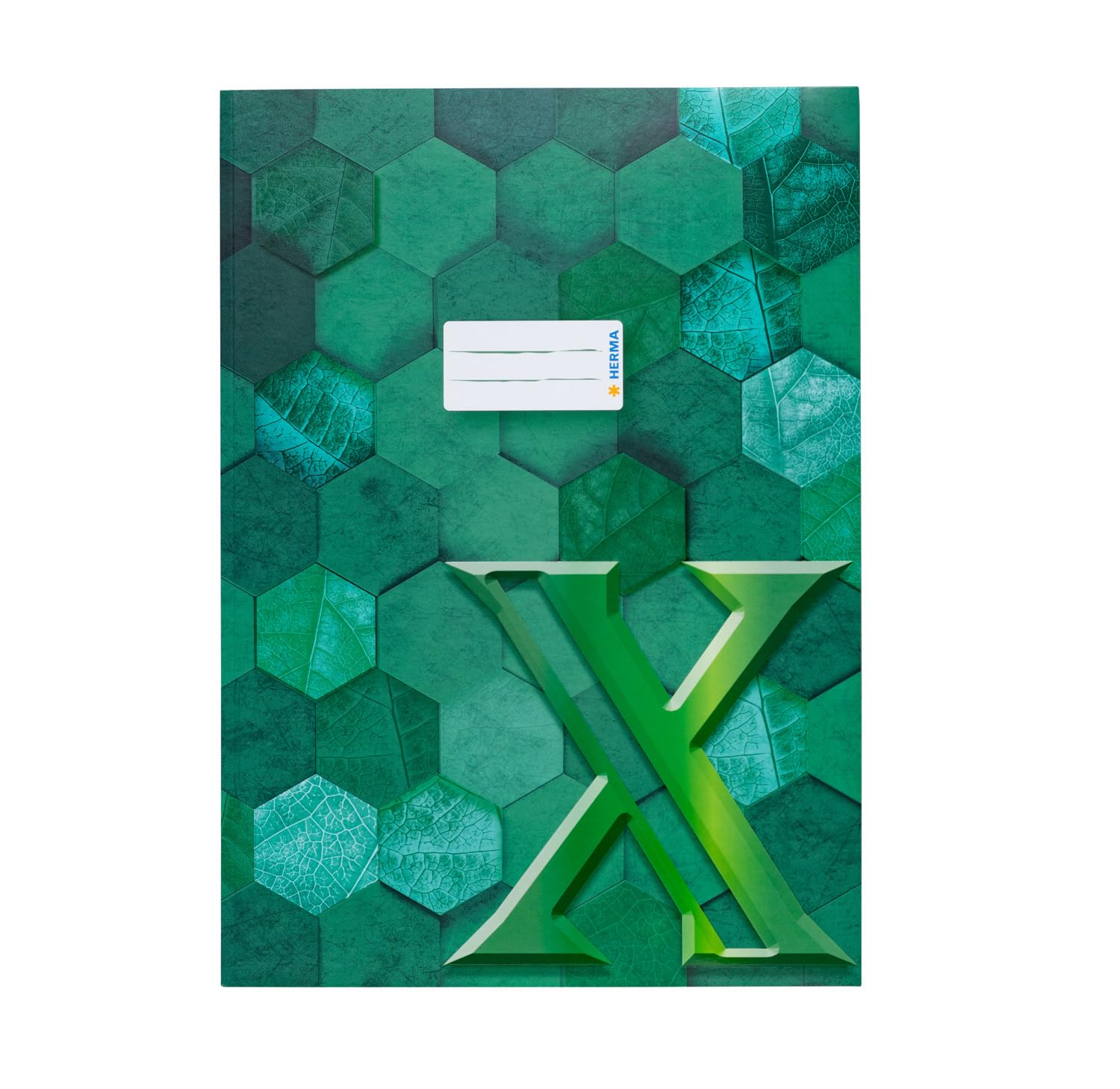 HERMA 20087 Notebook Cover A4 Cardboard Green, Pack of 10, Refined Notebook Cover with Labelling Field Made of Sturdy and Extra Strong Paper, Notebook Cover with Hexagon Pattern Motif for School