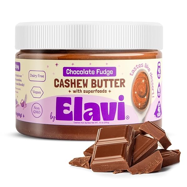 ELAVI KETO CASHEW BUTTER JAR – GUT-FRIENDLY, LOW-SUGAR DESSERT SPREAD | VEGAN, KID-FRIENDLY, NO ADDED SUGAR, NO STEVIA, NO SUGAR ALCOHOLS, NO ERYTHRITOL, NO PALM OIL (10 OUNCES, CHOCOLATE FUDGE)