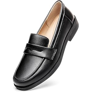 Freeberry Women’s Comfortable & Lightweight Leather Penny Loafers Slip On Business Casual Dress Shoes Office Work Flats Every