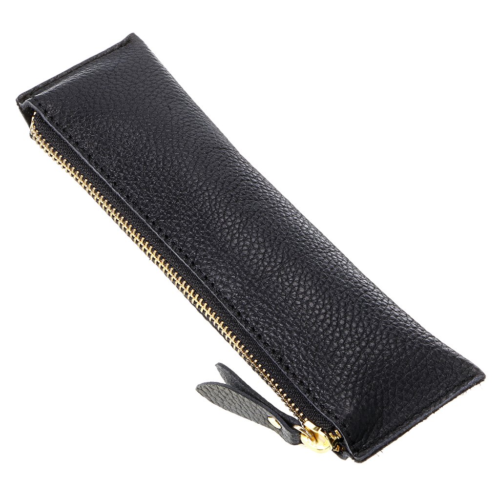 BTSKY Vintage Soft Genuine Leather Pencil Pen Case Pouch Retro Stationery Bag Holder Organizer Storage for Students Businessmen and Artists (Black)