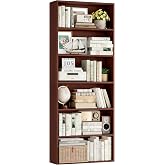 FOTOSOK 6 Tier Tall Bookshelf and Bookcase with Open Display Shelves,Cherry | Industrial Tall Bookcases with Storage, Freestanding Book Shelf for Home Office, School Library , Living Room, Narrow Space