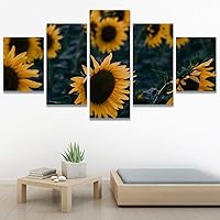 SIGNWIN 5 Panel Canvas Wall Art Sunflower Field for Home Decorations Ready to Hang - 60