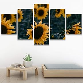 SIGNWIN 5 Panel Canvas Wall Art Sunflower Field...