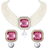 We We Elegant Layered Simulated Pearl Crystal Necklace Earrings Set for Women Rhinestone Pearl Choker Collar Neckalces Costume Wedding Jewelry