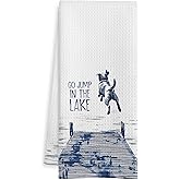 WOTYPU Lake House Decor Kitchen Towels, Funny Lake Golden Retriever Gift Dish Tea Towel for Kitchen Decor, Golden Retriever Lover Gifts Hand Towels for Bathroom Decor, 16x24 Inch