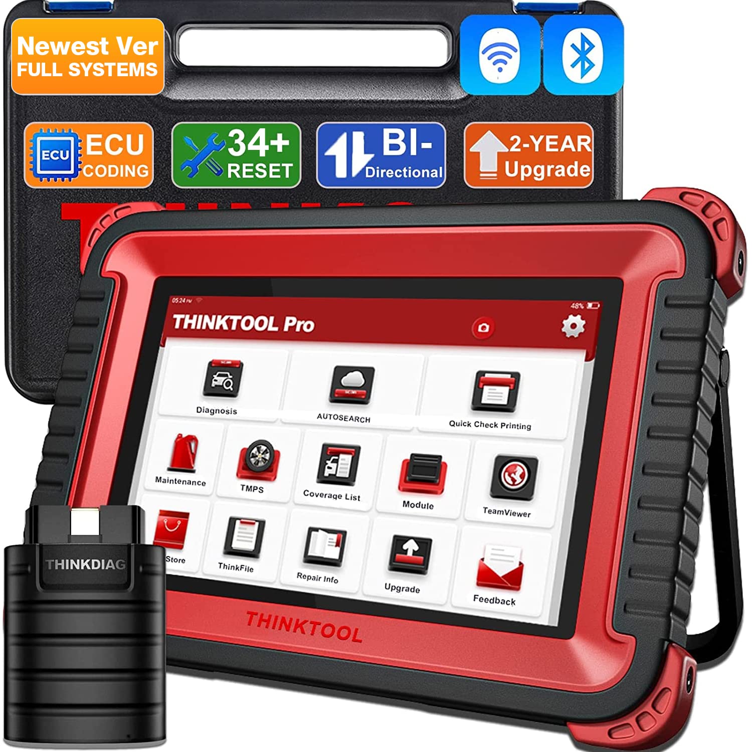 Thinktool Pro Bi-Directional Scanner, Thinkcar All Systems Bluetooth OBD2 Diagnostic Scan Tool, Code Reader 34+ Resets, ECU Coding, FCA Autoauth, 2 Years Free Update Diagnose Tool