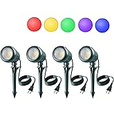 Gmalos Christmas Spotlights Outdoor, 120V Plug-in Halloween Spot Light, 5000K LED Landscape Lighting with 5 Color Lenses (Red Green Blue Purple Yellow), IP67 Waterproof, 4 Pack