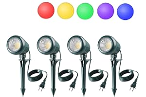 Gmalos Christmas Spotlights Outdoor, 120V Plug-in Halloween Spot Light, 5000K LED Landscape Lighting with 5 Color Lenses (Red Green Blue Purple Yellow), IP67 Waterproof, 4 Pack