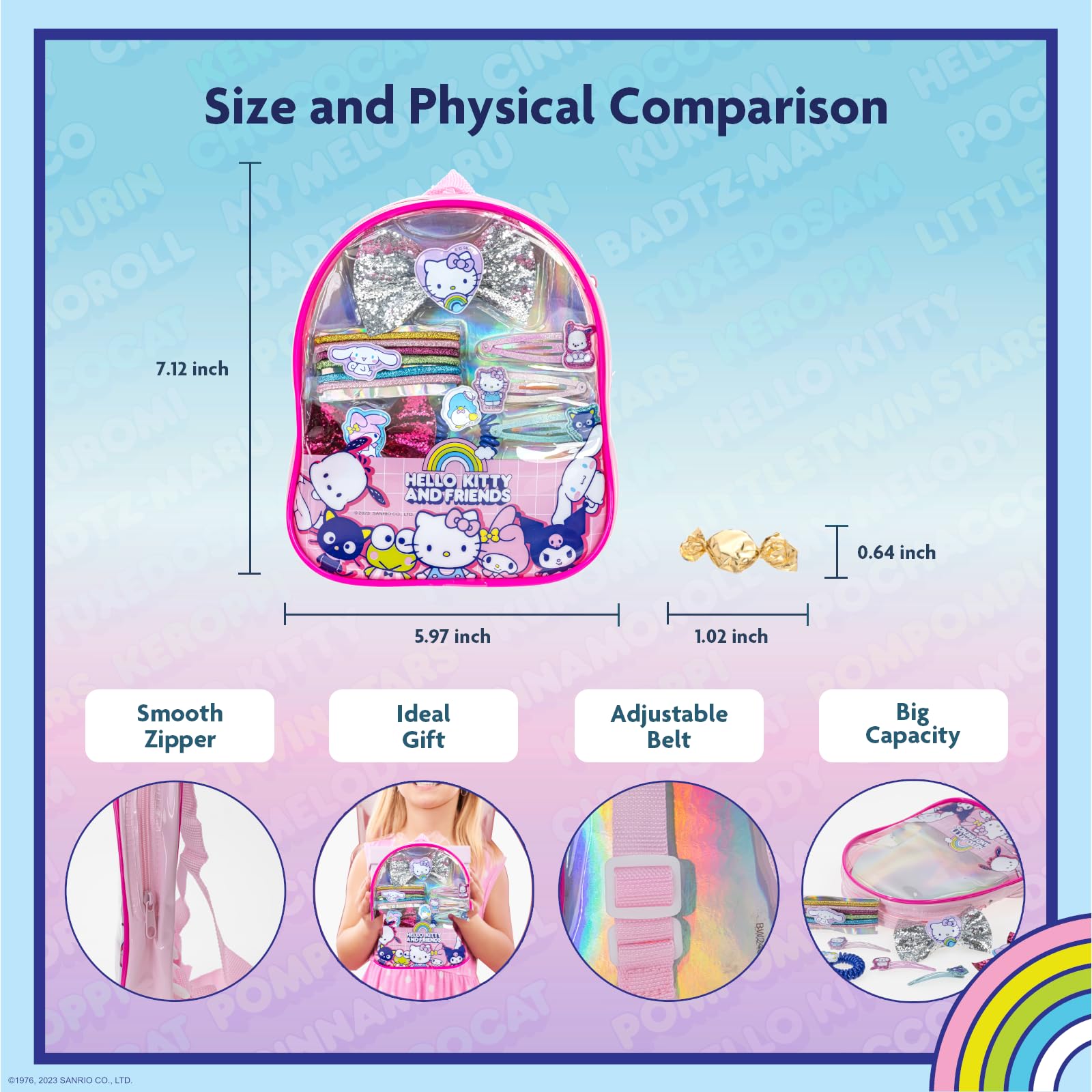 Hello Kitty and Friends Mini Backpack Hair Accessories Gift Bag Set includes for Kids Girls, Ages 3+ perfect for Birthdays, Parties, Sleepovers & Makeovers