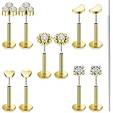 Lsnevsie 14K Gold Filled 20G 18G 16G Threadless Flat Back Earrings Studs Surgical Stainless Steel Clear CZ Push In Nose Rings Studs Tragus Helix Conch Cartilage Earrings Piercing Jewelry For Women Men