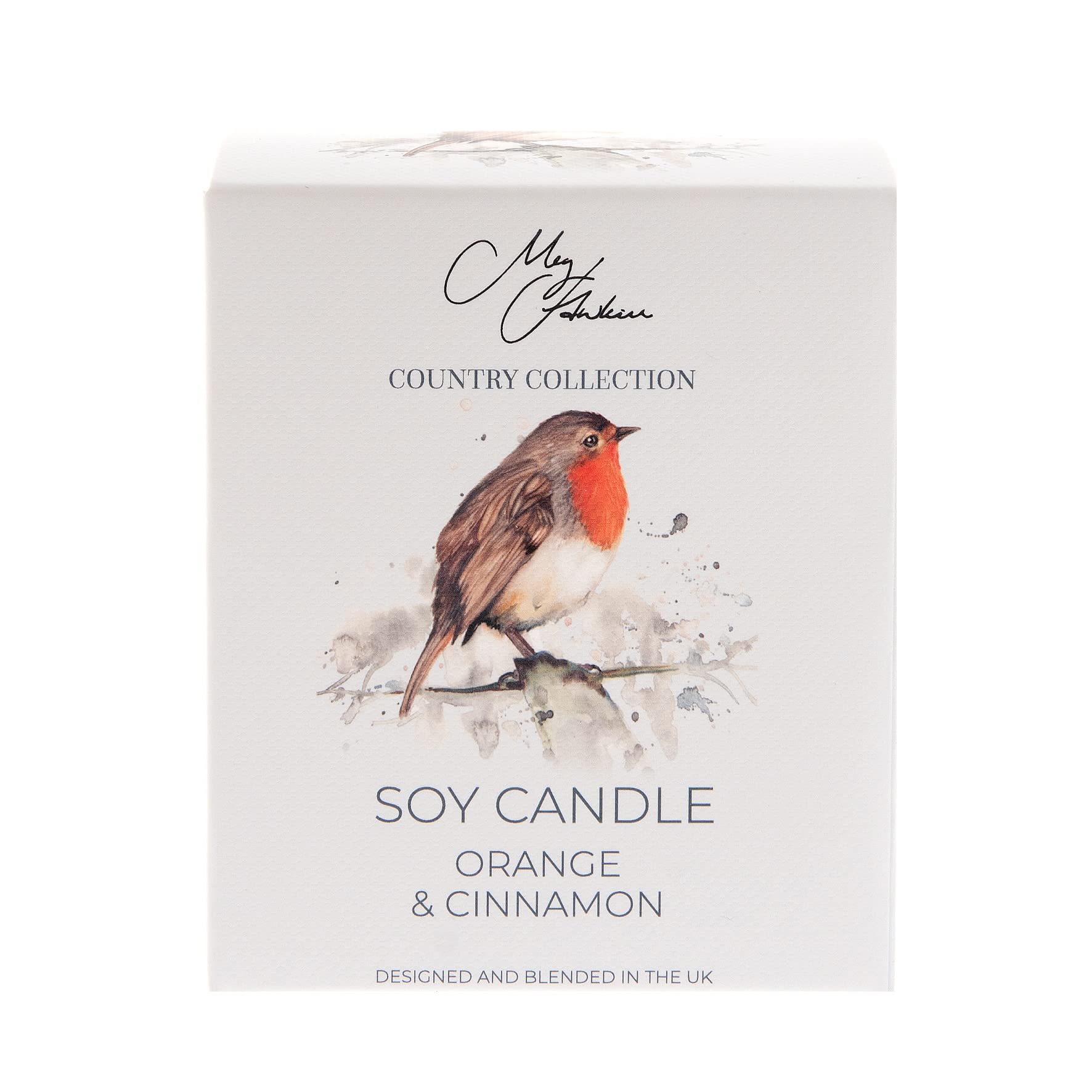 Meg Hawkins Robin Design Orange & Cinnamon Fragrance Candle 250g, White (CL474)