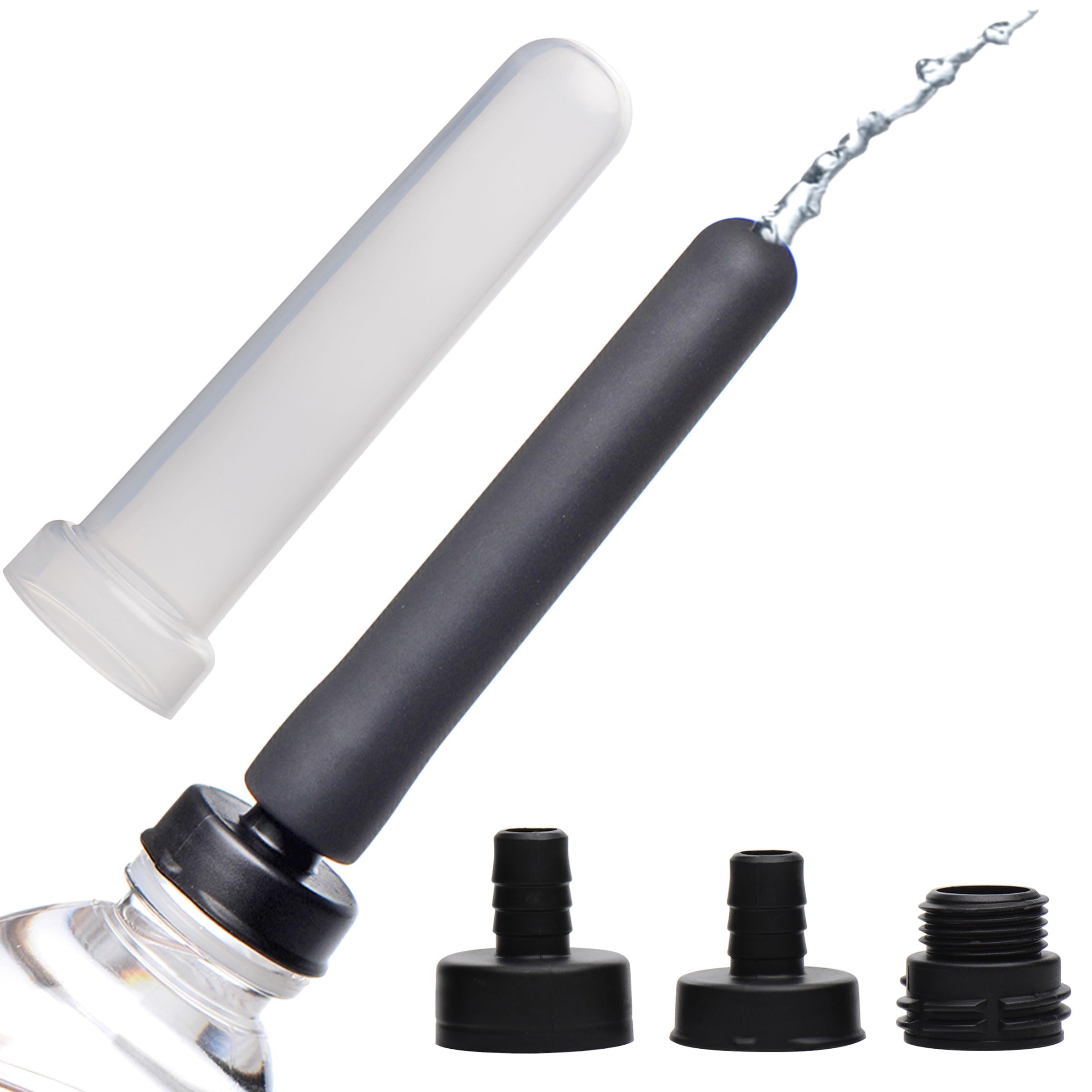 Cleanstream Travel Enema Water Bottle Adapter Set for Deep Cleaning, Silicone Nozzle and 3 Adapter Sizes to Fit Most Shower Hoses and Bottles, 4.5" Length X 0.95" Width, 5 Piece Portable Kit, Black