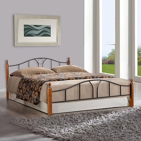 FurnitureKraft Toronto Metal Queen Size Double Bed with Wooden Leg,Multicolor