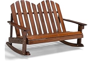 Giantex 2-Person Adirondack Rocking Chair - Outdoor Rocking Bench with Slatted Seat, High Backrest, 220LBS Weight Capacity, K