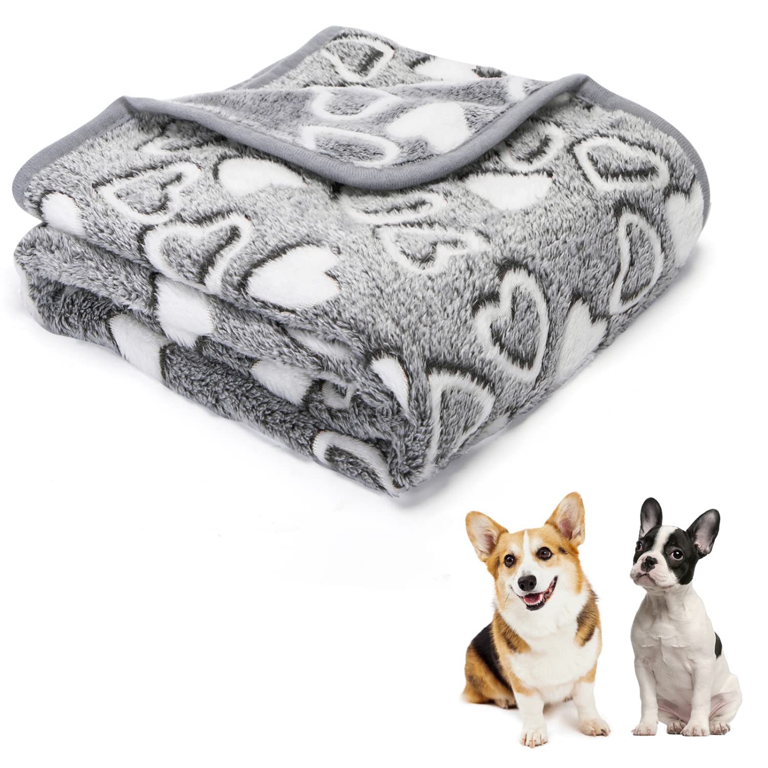 Nobleza Dog Blanket Washable for Medium Dogs - 100x80cm Pet Puppy Cat Blanket Heart Pattern Pet Flannel Fleece Blankets Soft Warm Dog Throw Pet Blankets for Dogs, Grey, 39.4x31.5in