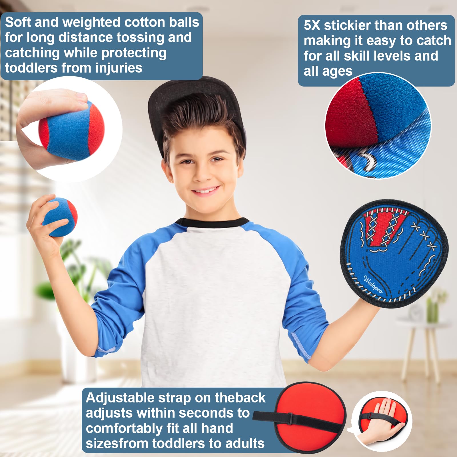 Toss and Catch Ball Game, Kids Toddler Baseball Glove & Catch Ball Toys, Kids Outdoor Games for Family, Toys for Beach Pool Yard Outside, Birthday Gift for Ages 3 4 5 6 7 8-12 (Red/Blue-4 Pack)