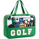 KRYZMET Golf Makeup Bag, Golf Gifts for Women Girls, Cute Chenille Letter Patch Clear Cosmetic Bag with Handle and Zipper, Waterproof Nylon Travel Toiletry Make Up Pouch, Golf Trip Must Haves