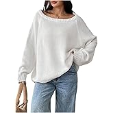 Verdusa Women's Off The Shoulder Sweater Casual Oversized Fall Sweaters Pullover Knit Tops