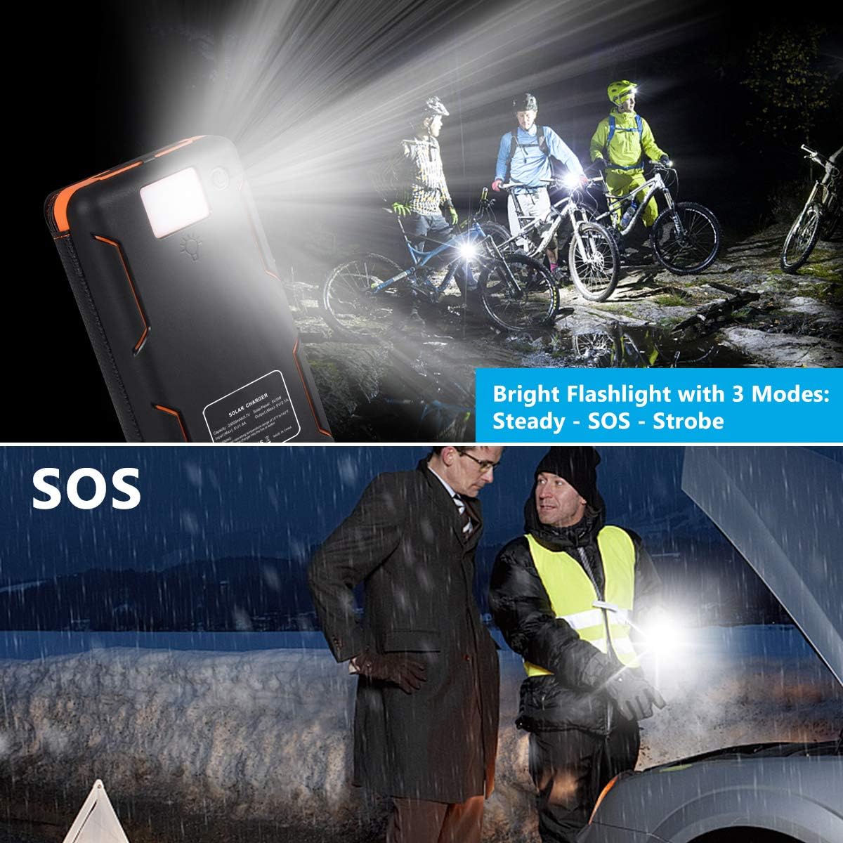 Solar Charger 24000mAh, FEELLE Solar Power Bank with 2 USB Ports Waterproof Portable External Battery Compatible with Smartphones, Tablets and More