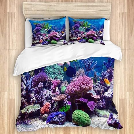 Amazon Kimdface 布団カバー クィーン 3点セット 3d水中世界サンゴ海底海底 肌に優しい掛けふとん 枕カバー 洋式 和式兼用ベッドカバー 210x210cm 寝具カバーセット オンライン通販