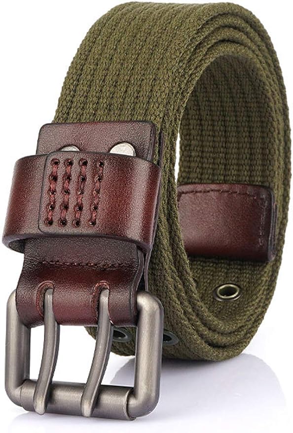 Longwu 2021 Fashion Canvas  Belts for Men Women,Double Grommet Hole Buckle Belt ArmyGreen