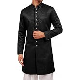 Runcati Mens Kurta Sherwani Coats Kaftan Indian Ethnic Royal Textured Suits | Mandarin Collar, Long Sleeve, Wedding Festive Party Blazer
