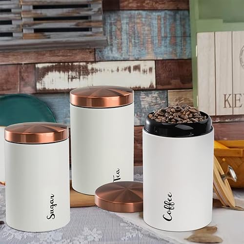 Lawei Pack Coffee Tea Sugar Canisters Set, 50 FL Oz White Kithen