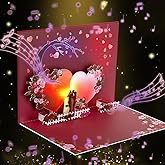 CNLITIHEKA Valentine's Day Card with Light & Music, Romantic Pop Up Greeting Card, Anniversary, with Envelope.