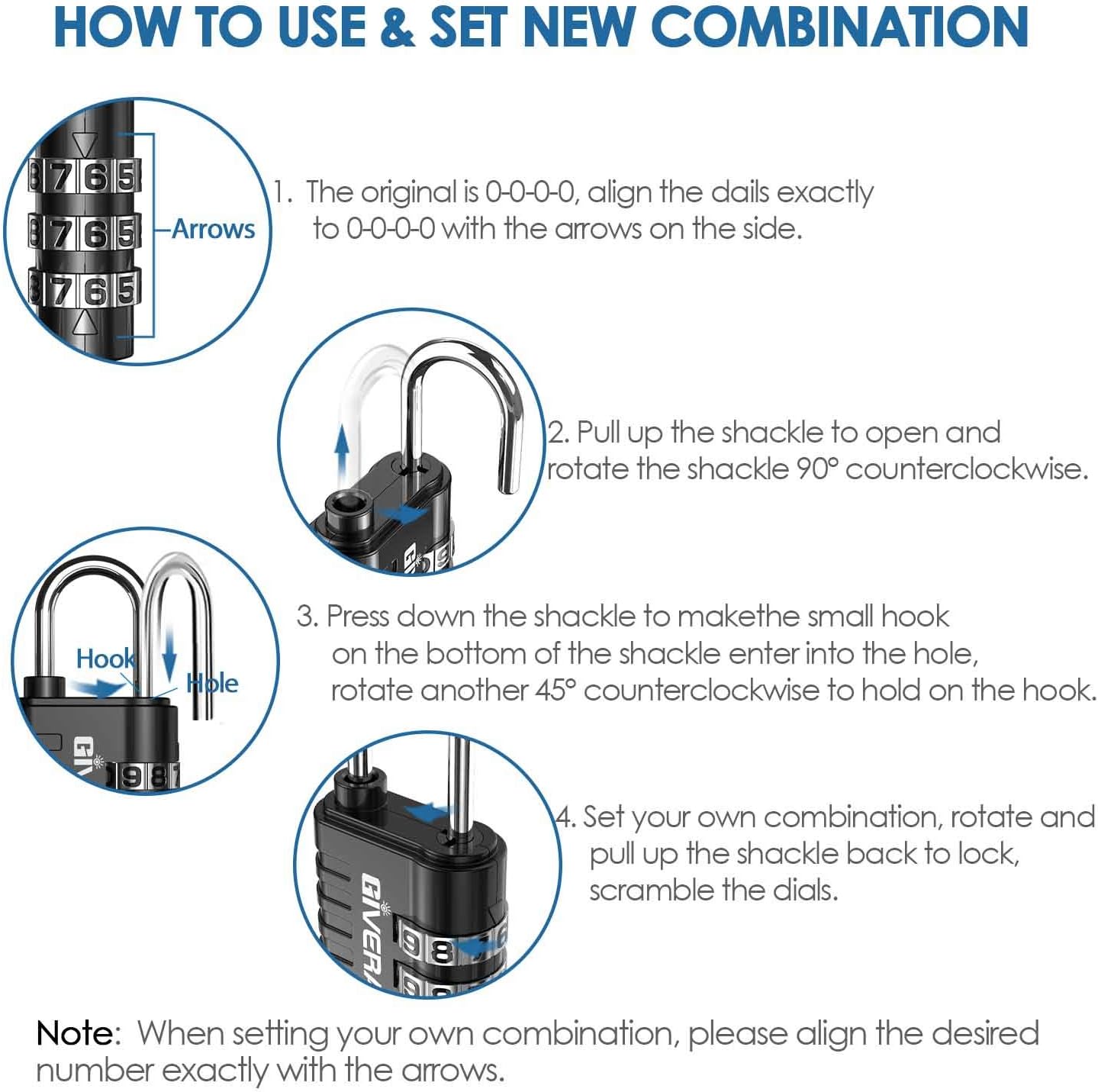 GIVERARE 8 Pack Combination Lock, 3-Digit Padlock Keyless, Resettable Luggage Locks for Backpack, Gym & School & Employee Locker, Weatherproof Travel Lock for Fence, Backyard Gate, Hasp, Case-Black - - 