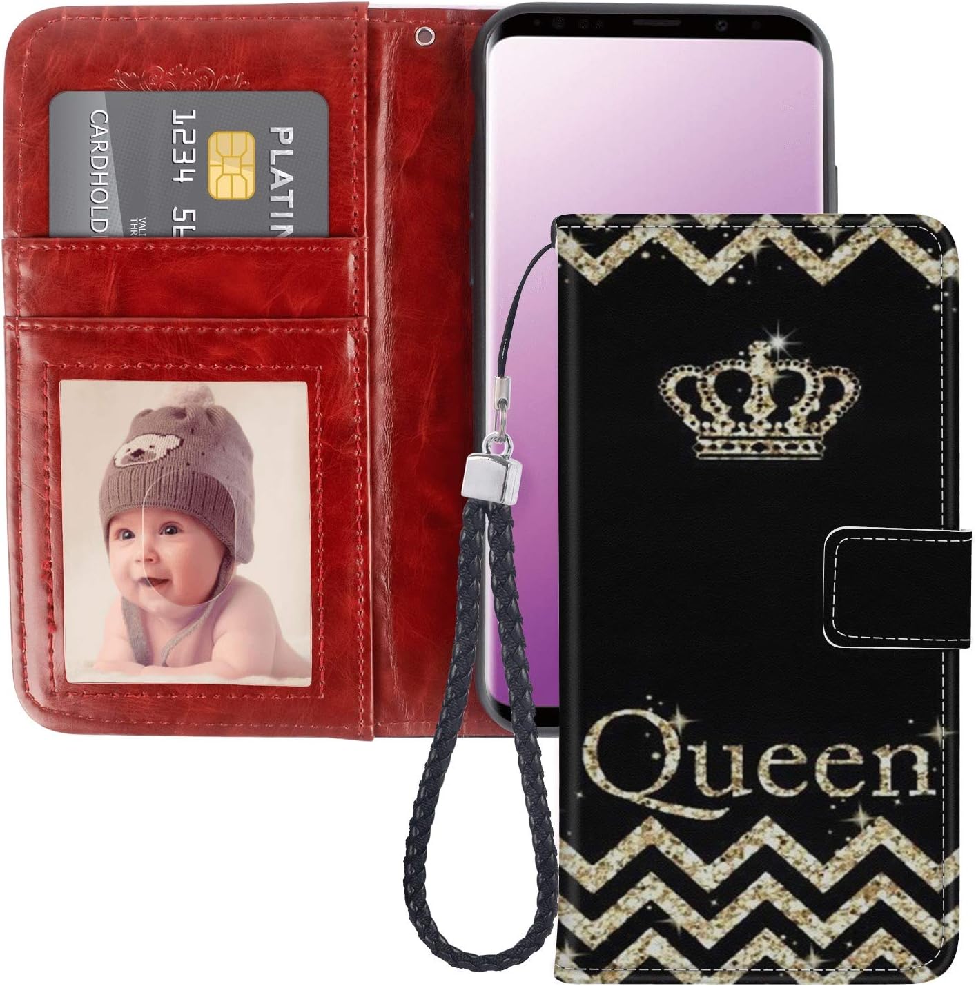 Pingge Samsung Galaxy S9 Plus Wallet Case Crown for Queen Lightweight Slim Shockproof Cellphone Case Cover with Card Slots Kickstand for Samsung Galaxy S9 Plus