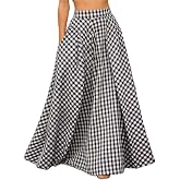 Women's Plaid Maxi Skirt with Pockets - High Waisted Pleated A-Line Gingham Long Skirt for Women Casual Summer 2026