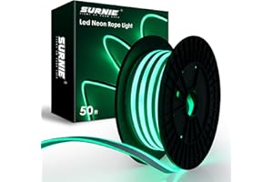 SURNIE LED Neon Lights 50ft LED Strip Lights Waterproof 110V Flexible Cuttable Connectable Rope Lights Outdoor, Green Neon Lights Decor DIY,Bar,Hotel,Commercial Building Use