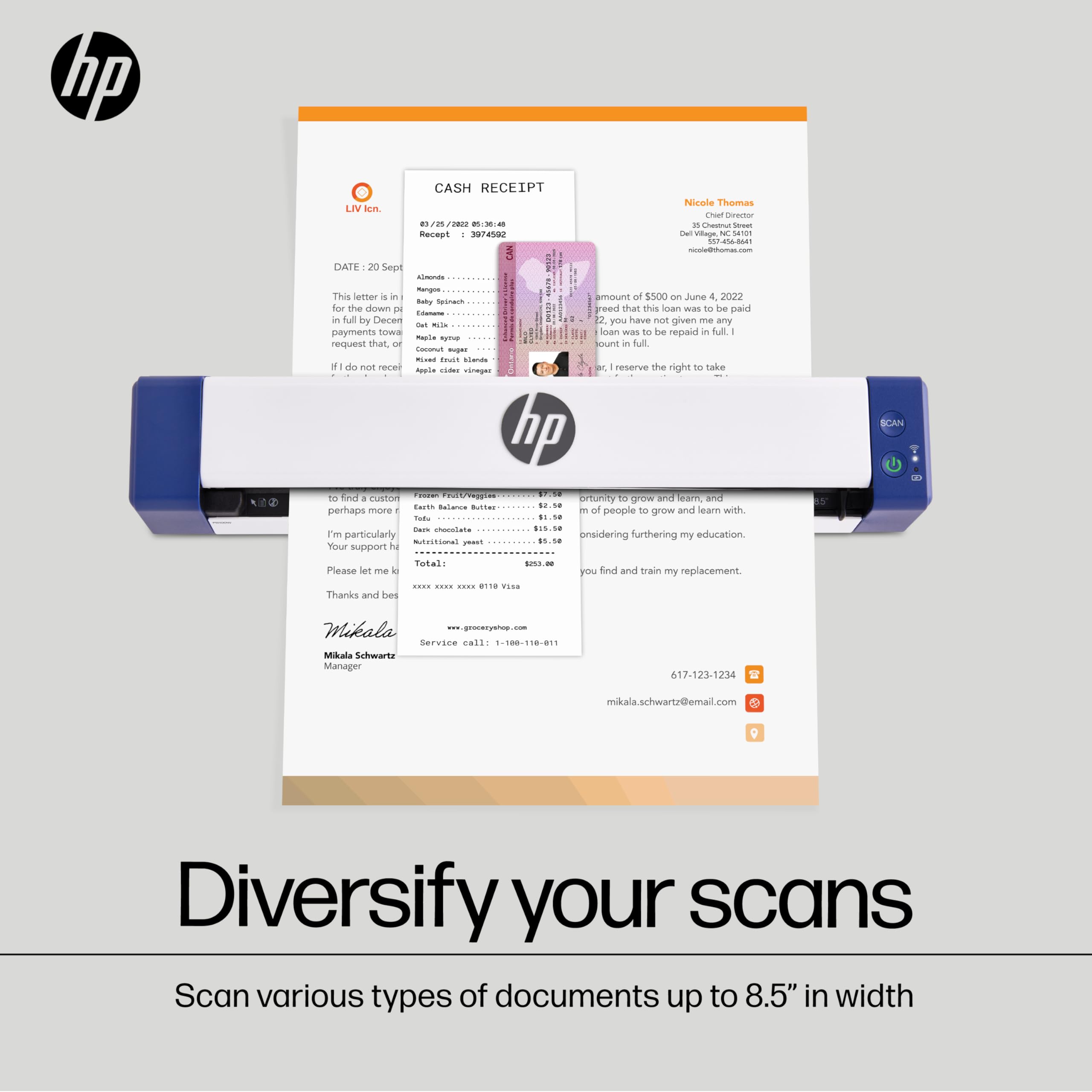 HP PS100W Portable Document Scanner | Compact, Portable, Wireless, 1-Sided Simplex Digital Scanner for Home & Office | Rechargeable, USB & Wi-Fi Direct, Compatible with Mac & Windows PC and Laptop
