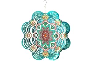 FONMY Stainless Steel Wind Spinner-3D Indoor Outdoor Garden Decoration Crafts Ornaments 12Inch Multi Color Mandala Flower Wind Spinners